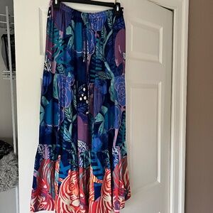 Anthropologie Cecilia Pettersson Bea Tiered Maxi Skirt Sz S Floral Tiger Print